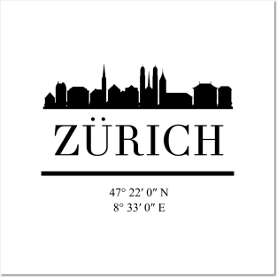 ZURICH SWITZERLAND BLACK SILHOUETTE SKYLINE ART Posters and Art